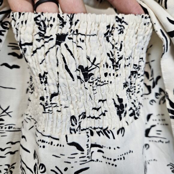 Free People Linen Blend Tunic Top This is Love Smocked Bow Strapless Tropical L - Picture 10 of 16